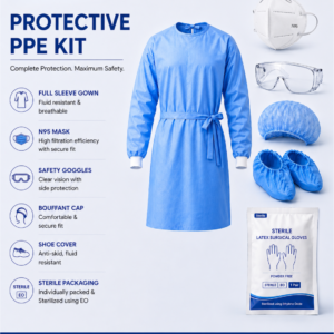 RaySafe Protective PPE Kit with surgical gown, N95 mask, goggles, cap, shoe covers and sterile gloves